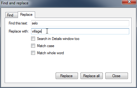The Replace dialog window