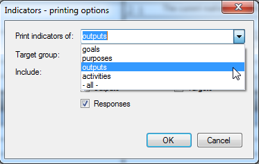 Printing options - select which indicators to print