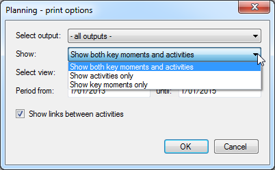 Printing options - show key moments and/or activities