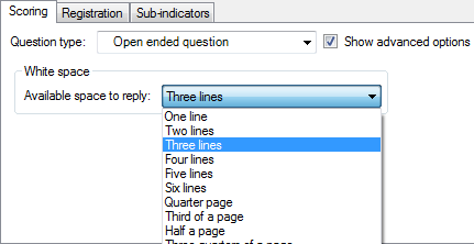 Setting the available space to answer for an open-ended question