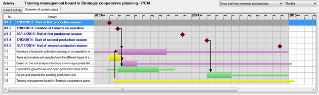Gantt chart with overview of the activities for the current output