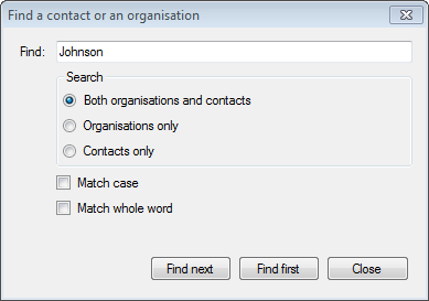 Find contacts or organisations