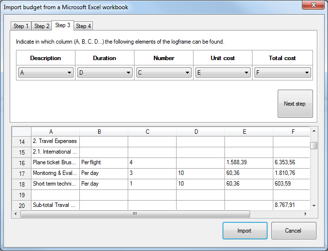 Import budget from Excel - step 3
