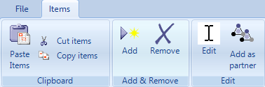The Items toolbar of the My organisation dialogue