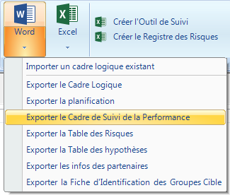 Le bouton Exportation vers Word de la barre d'outils Fichier